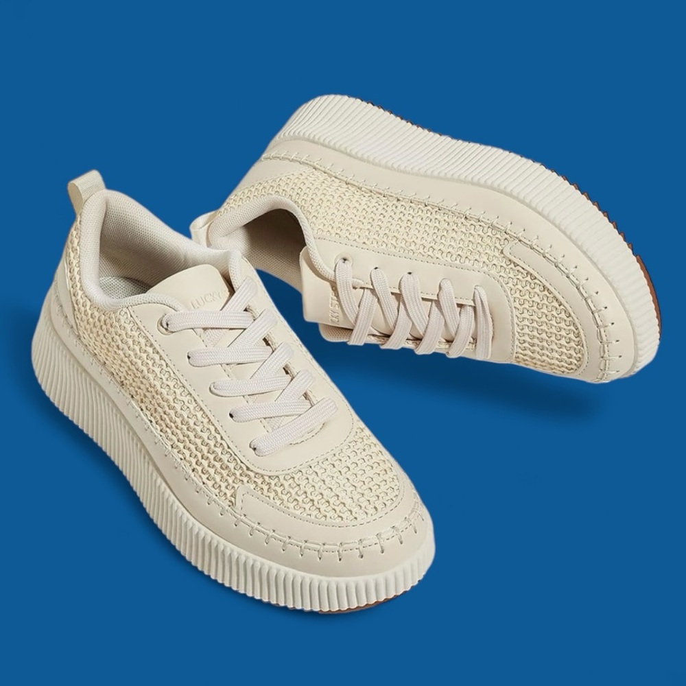New. Never Worn. Lucky Step Platform White Braided Canvas Sneakers - Size 10